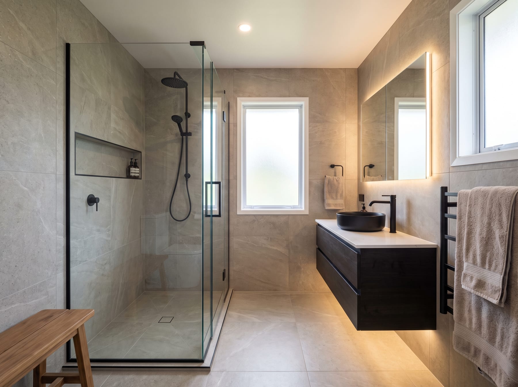A finished walk-in wet room