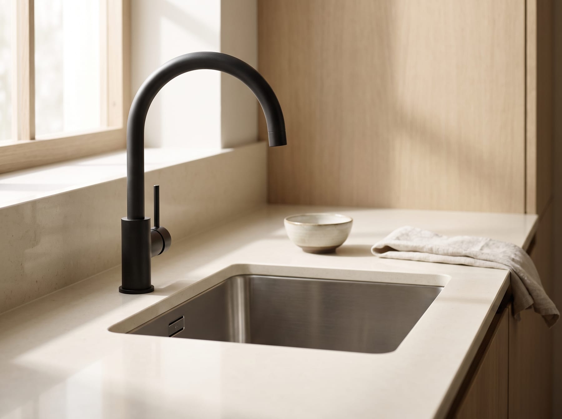 A modern kitchen tap and undermount sink